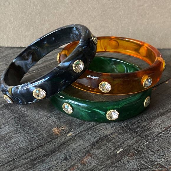 NEW Rhinestone Acrylic Bangle Bracelet Set - Picture 8 of 15